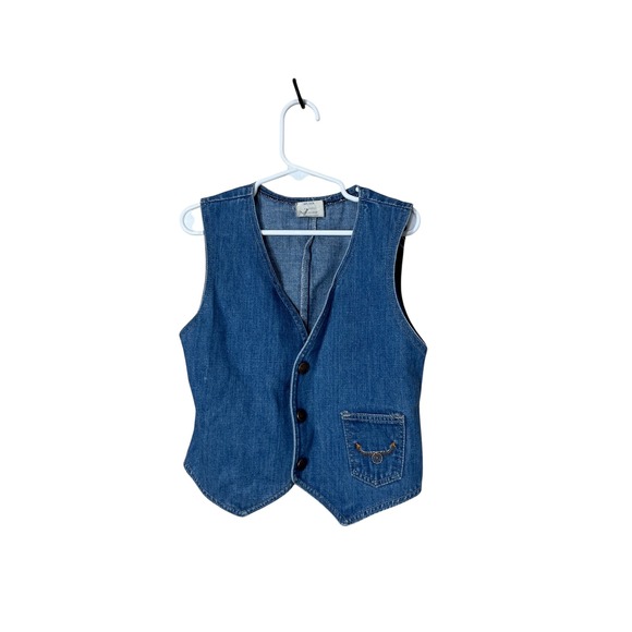 Vintage Wrangler Kids Denim Vest Cowboy Western Rodeo Blue Jean Size 8 - Picture 1 of 7